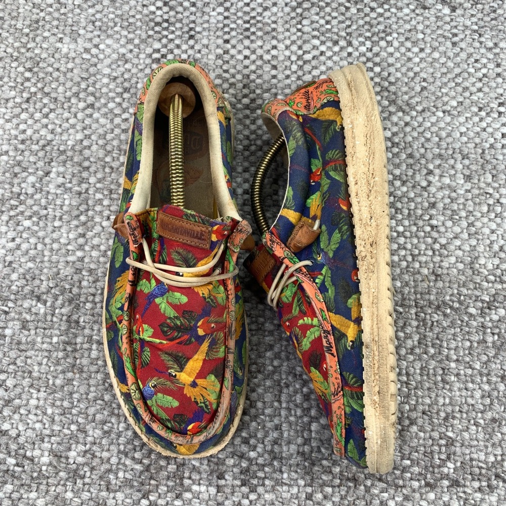 Hey Dude Wally Margaritaville Loafers Mens Size 8 Multi Color Tropical Parrot